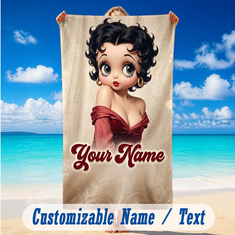 Beach Towel Custom Name Text, Quick Dry Large Towel For Beach HomeBetty Boop
