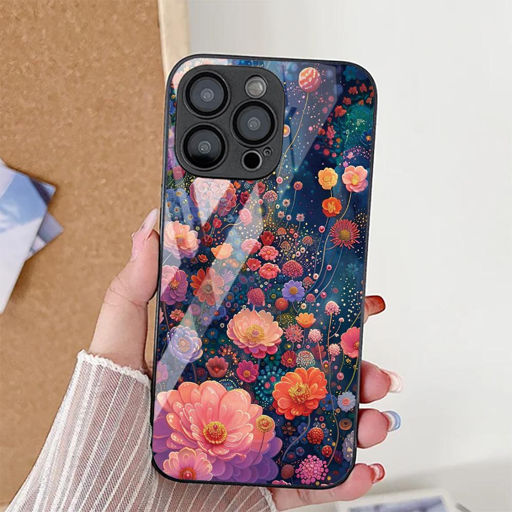 Cute Flower Phone Case For iPhone 17 14 15 13 11 12 16 Pro Max 17 Air 16E SE XR 7 8 Plus Tempered Glass Shockproof Bumper Cover