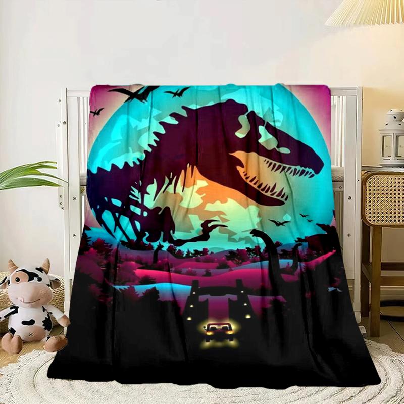 Dinosaur Moonlit Adventure Blanket Flannel Blanket for bed, sofa, Camping, Hiking, Picnic Essentials, gift for family Fan gifts