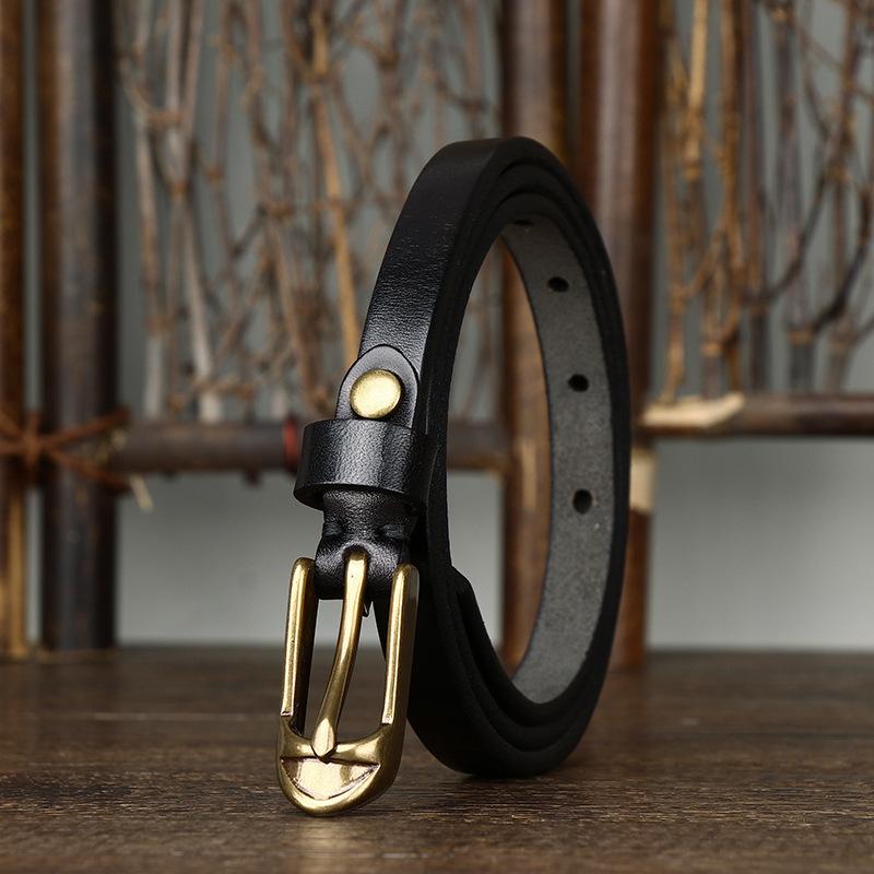 1.5cm Width Women Belts Copper Pin Buckle Rea; Cowskin Genuine Leather Thin Belt Female Waistband for Jeans Dresses Pants