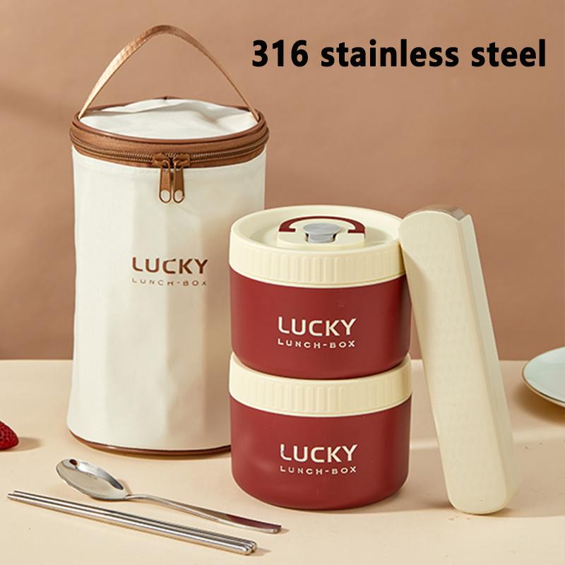 304/316 Stainless Steel Portable Insulated Lunch Box with Cutlery And Thermal Bag Leak proof Microwave Safe Food Container