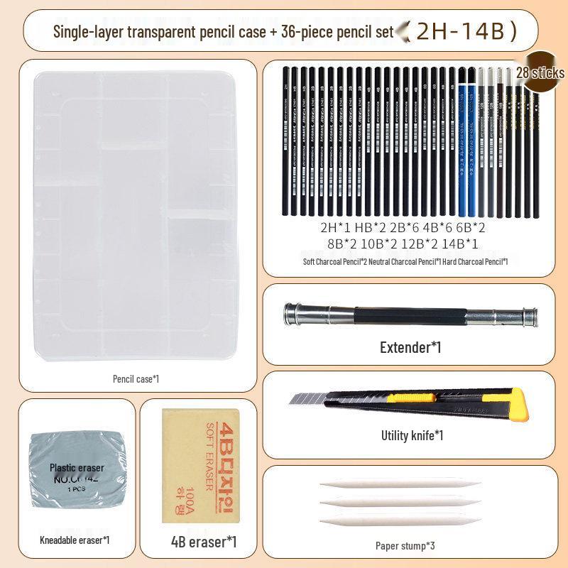 Extra Soft 2bHB Sketching & Charcoal Pen Set: Beginner Drawing & Exam Use, Includes 2h, 4b, 6b, 8b Brushes