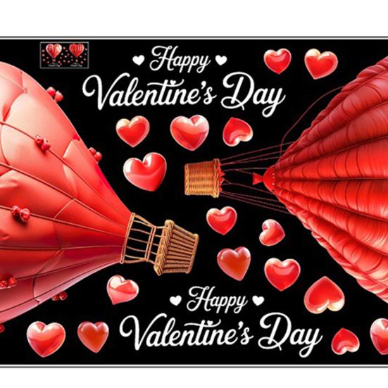 Hot Air Balloon Window Cling Happy Valentine's Day Heart Shape Balloon Static Glass Sticker Waterproof Wedding Holiday Party Window Decoration Decal