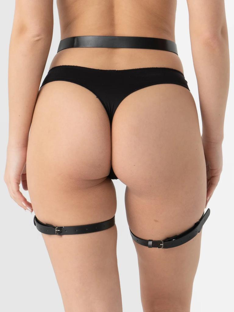 Women'S Adjustable Black Leather Garter Belt, Thigh Straps, Punk Gothic Body Harness Fashion