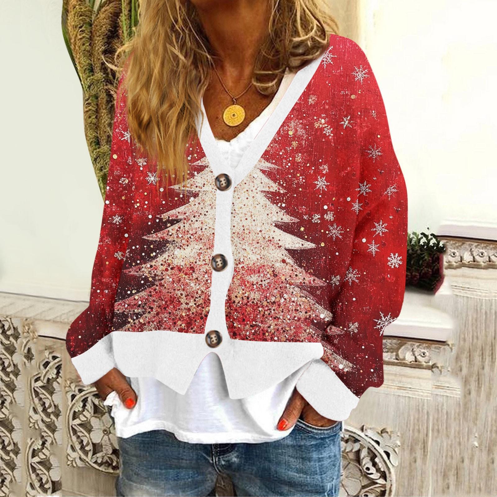 

Women s Fashion Short Coat Casual Long Sleeve Christmas Printed Single Breasted Plush Top XL кавун червоний колір
