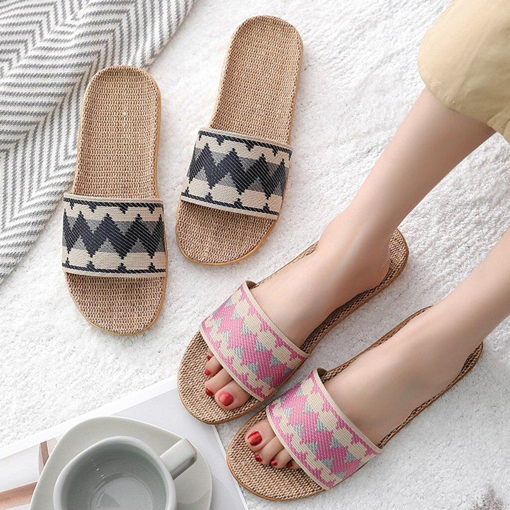 Slippers Women Couples Fashion Casual Anti -Slip Linen Home Indoor Slippers Comfort Shoes