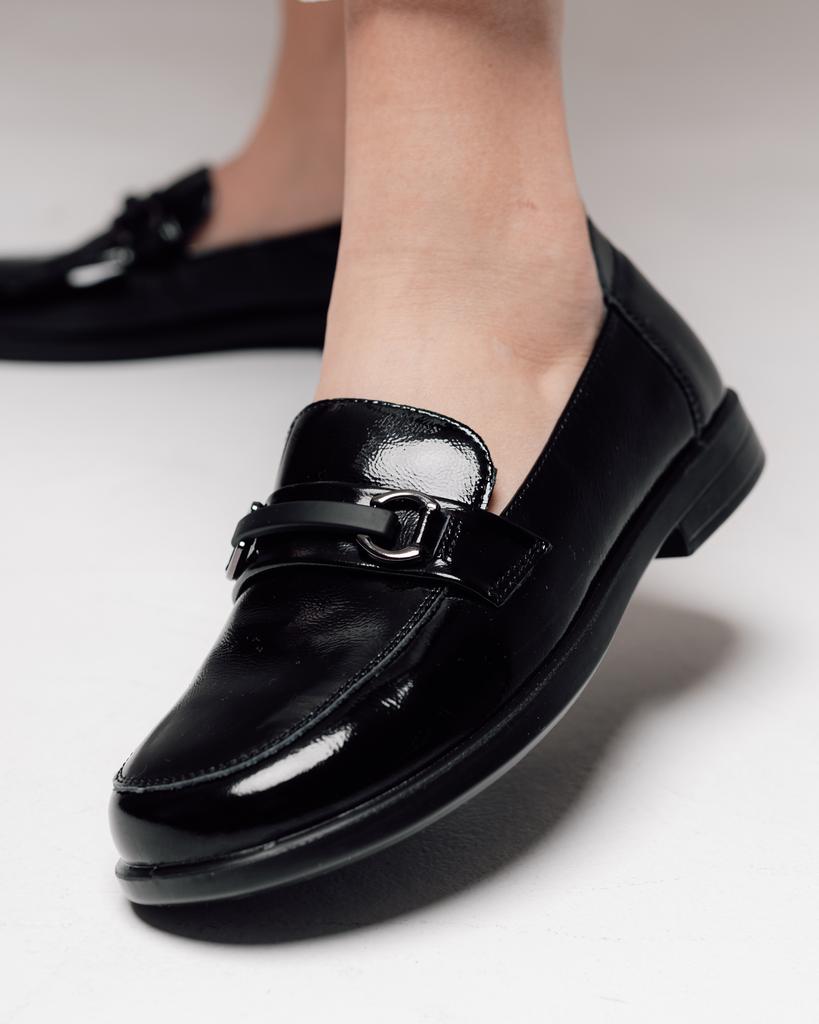 Лоферы женские Allsy 196338 36 черные лаковая кожа