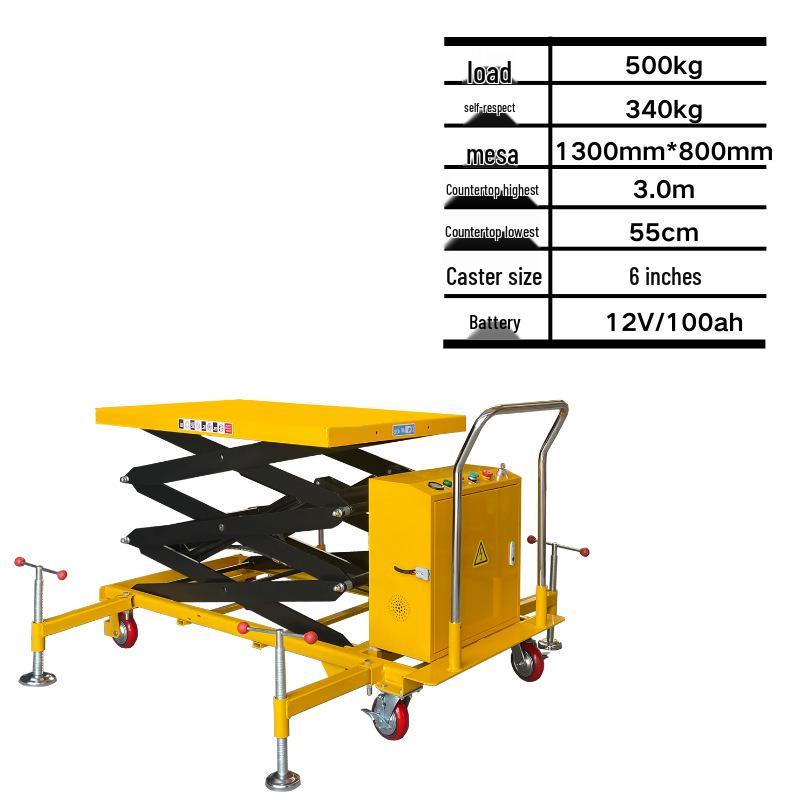 Electric Hydraulic Scissor Lift Cart - Mobile Flatbed Trolley