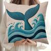 Double Sided Whale Tail and Ocean Waves Design Soft Throw Pillow Cover for Bed Sofa and Lounge Chair Home Decoration