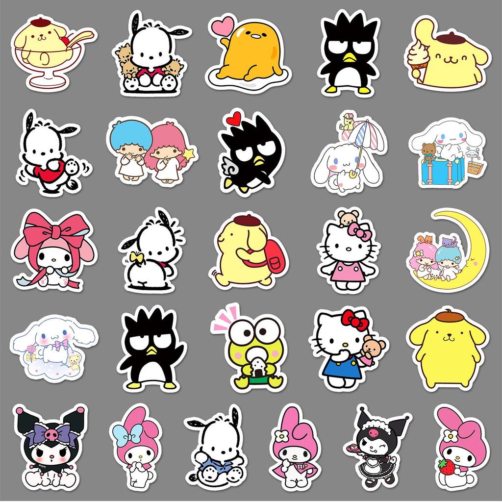 101 Cute Sanrio Cartoon Stickers for DIY Decoration - Guka, Melody & Mochi Designs for Water Bottles & Phone Cases