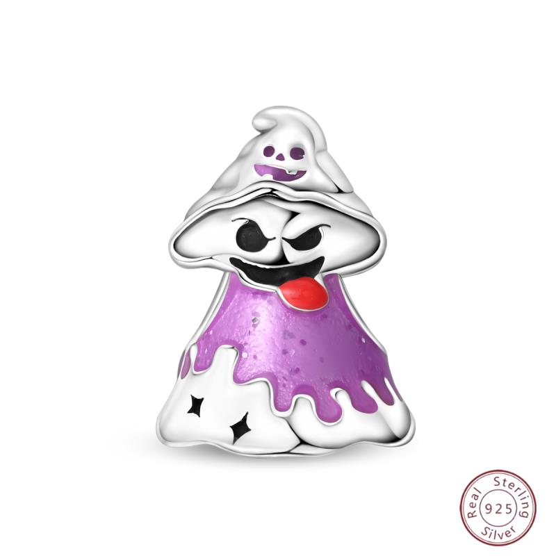Halloween Charm Bead Gothic Pendant Copper Pumpkin Witch Doll Black Skeleton Mummy Candy Fit Original Bracelet Diy Jewelry