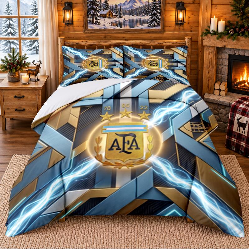Printed 3Pcs Bedding Set Argentina Football Pattern Bed Sheet Pillowcase For Bedroom Decor
