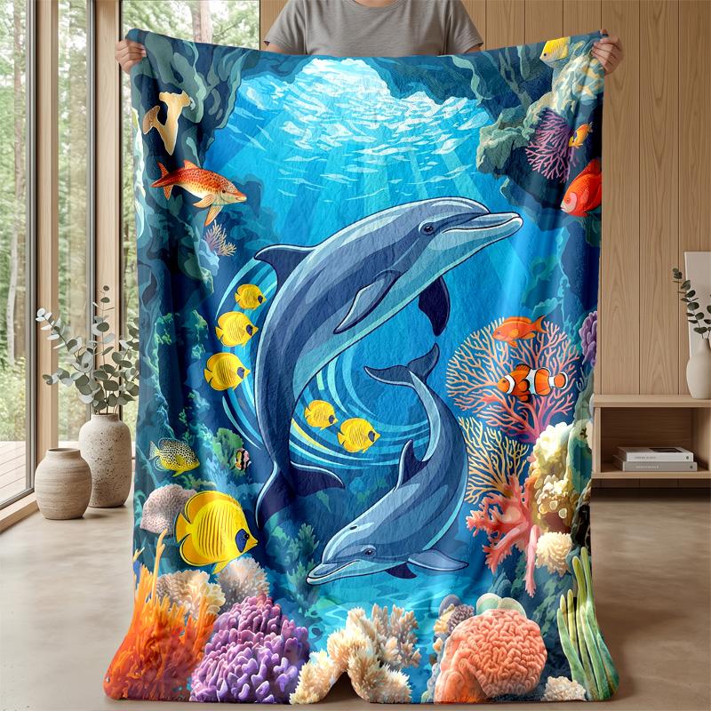 Ocean Life Adventure 11 Theme Blanket Lightweight Warm Flannel Blanket Decorative Throw Blanket for Home Decoration