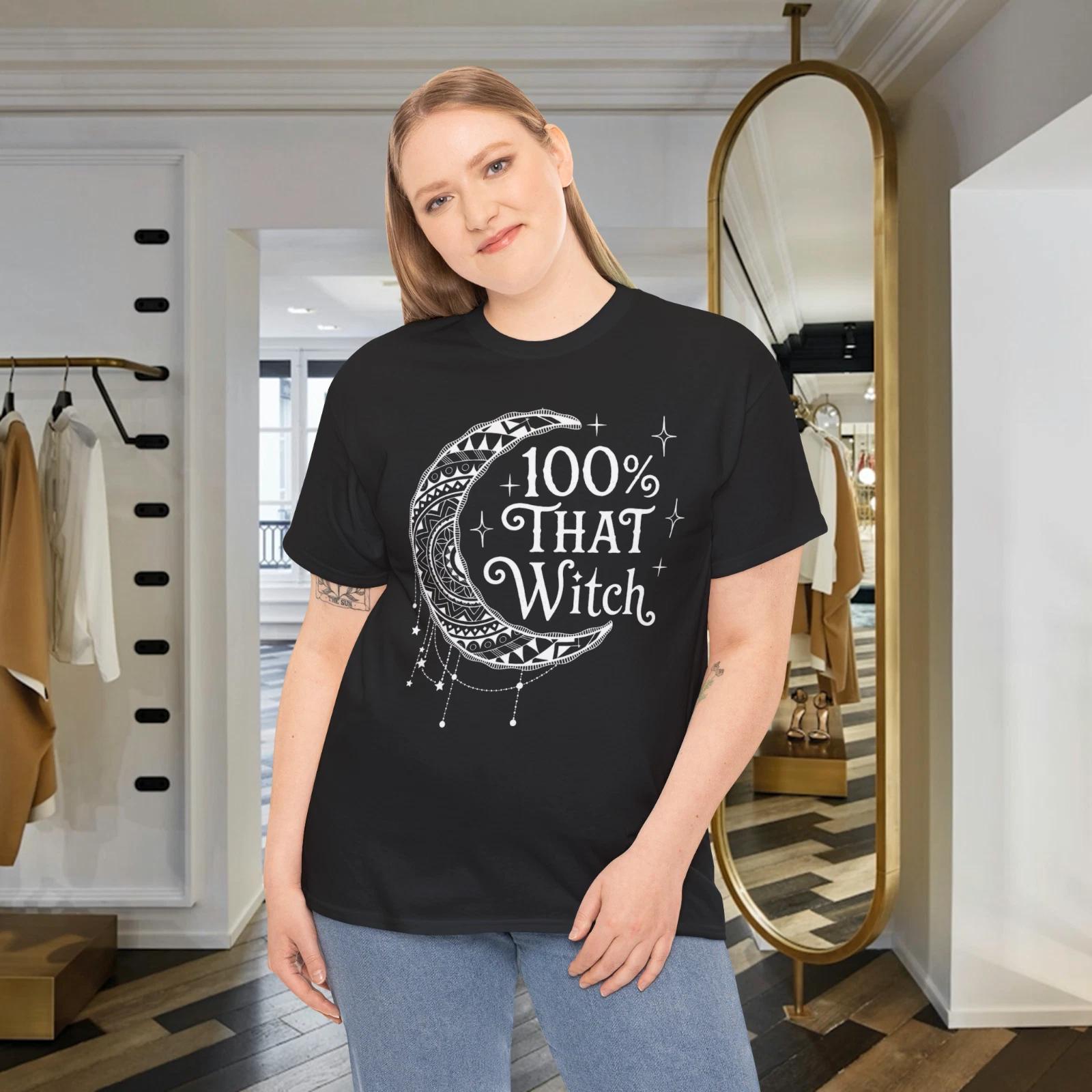 100% That Witch Crescent Moon Stars Halloween Graphic T-shirt L