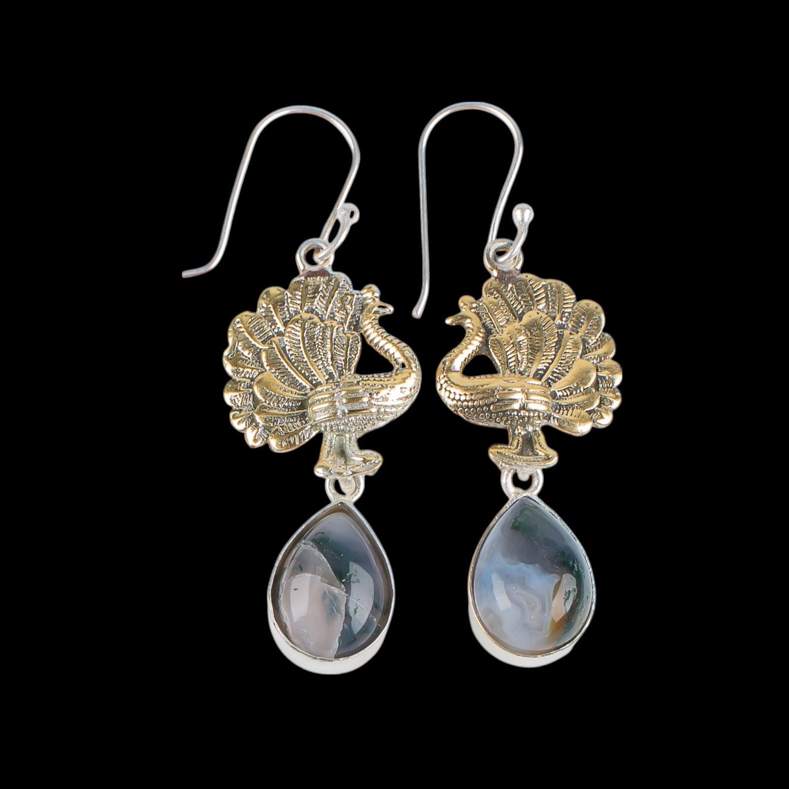 

Natural Moss Agate Gemstone 925 Sterling Silver Jewelry Handmade Earrings 2.20 EE-44-28