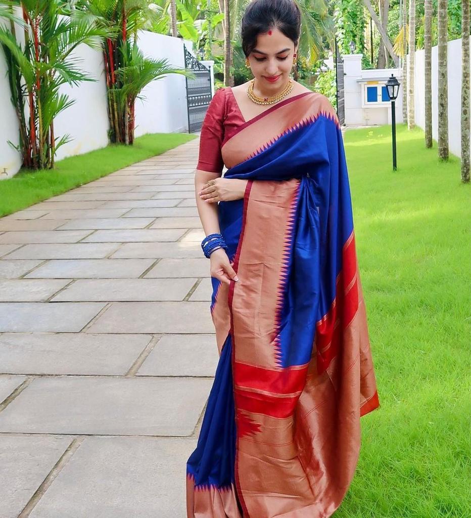 Beautiful Golden Jari with New Design Soft Lichi Silk Saree