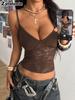 New V-Neck Lace Strappy Bodycon Sheer Sexy Low Back Crop Top