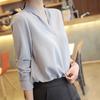 Korean Solid Color V-neck Long Sleeve Lady Chiffon Shirt Spring Autumn Elegant Simple Loose Fit Women's Commuting Shirt New