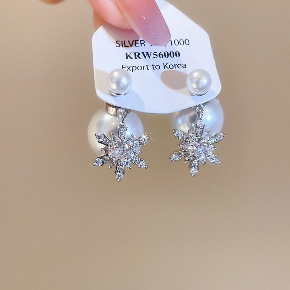 Light Luxury Snowflakes Earrings Pearl Zircon Dangle Earrings  The Year of Horse