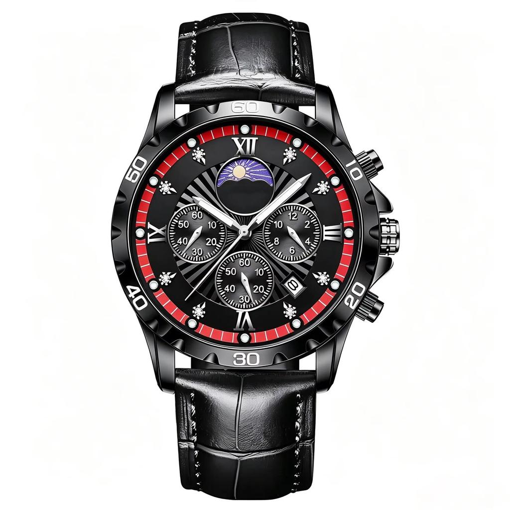 Men's Quartz Watch with Subdials Analog Wristwatch with Date-Display Waterproof Luminous Chronograph Dress Watches Stainless Steel Band