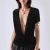 European and American Women's Sexy Black Deep V-Neck Short-Sleeved Cross Top