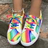 Rainbow Color Lace Up Sneakers Women Casual Non-Slip Platform Vulcanized Shoes Woman 2025 Autumn Flats Running Walking Shoes 43