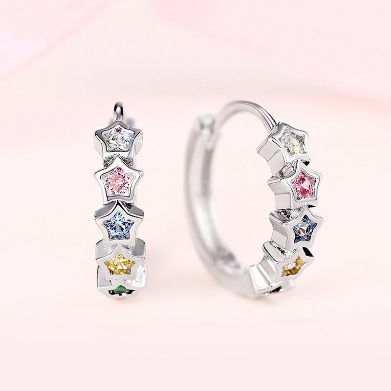 Sweet Colored Zircon Earrings, Fashionable And Exquisite Star Design Earrings, Douyin Explosion