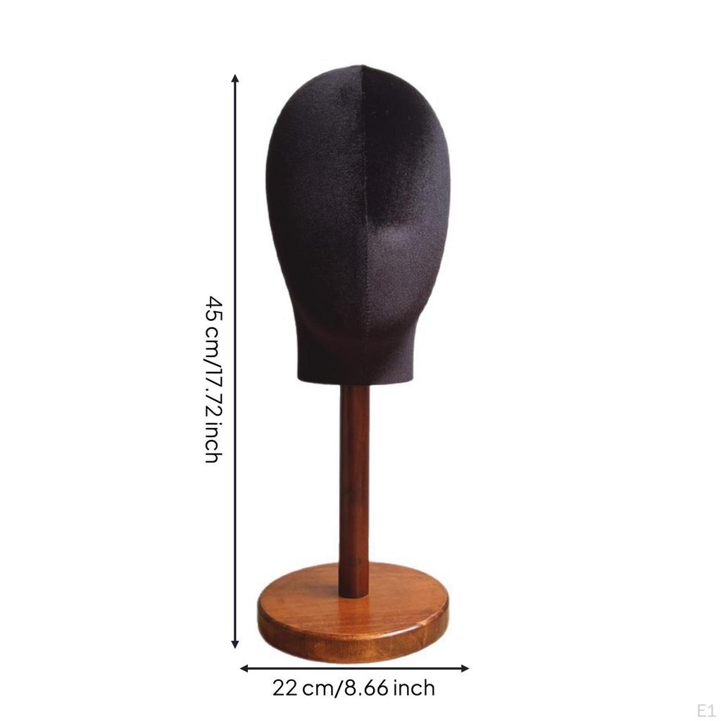 Pruik Mannequin Hoofd met Houten Basis Velours Bekleed voor Hoedenmakers