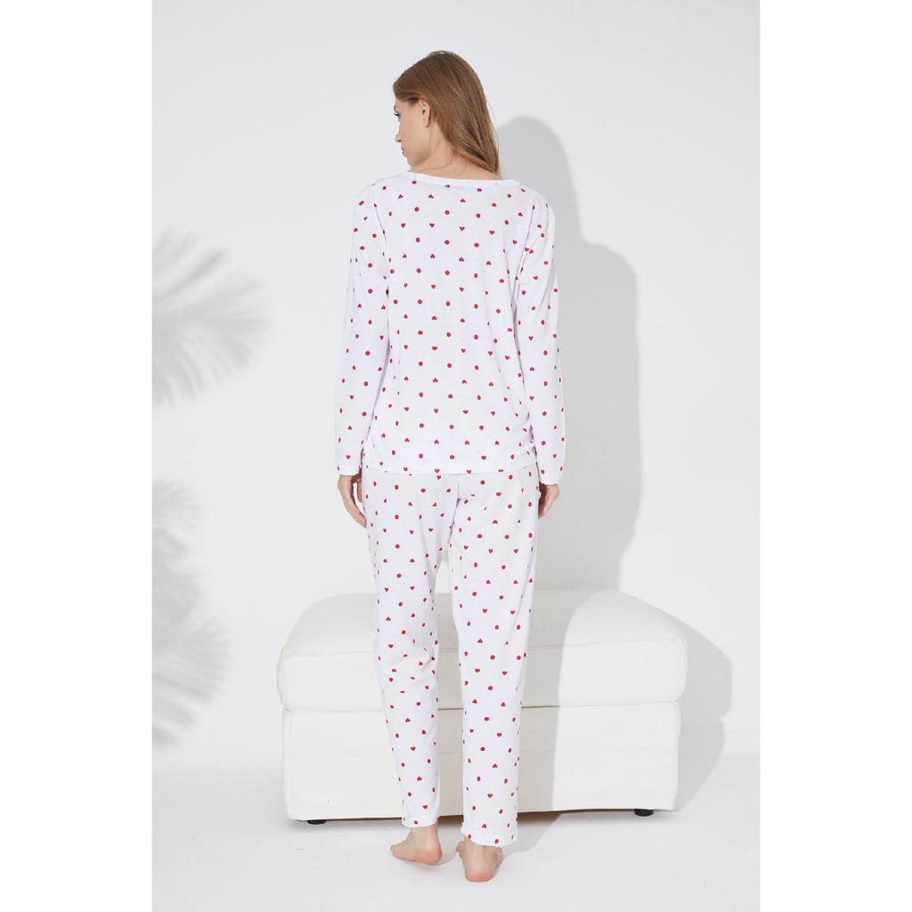 Pink Black Heart And Point Patterned Knitted Pajama Set 7792