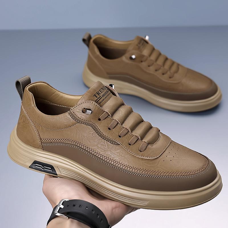 

Board shoes men s 2025 trend new Korean version of little white shoes breathable foot cover one pedal lazy leather shoes 44 коричневый