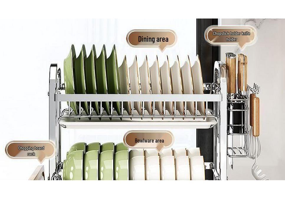 Stainless Steel Kitchen Dish Drying Rack with Bowl and Plate Storage
