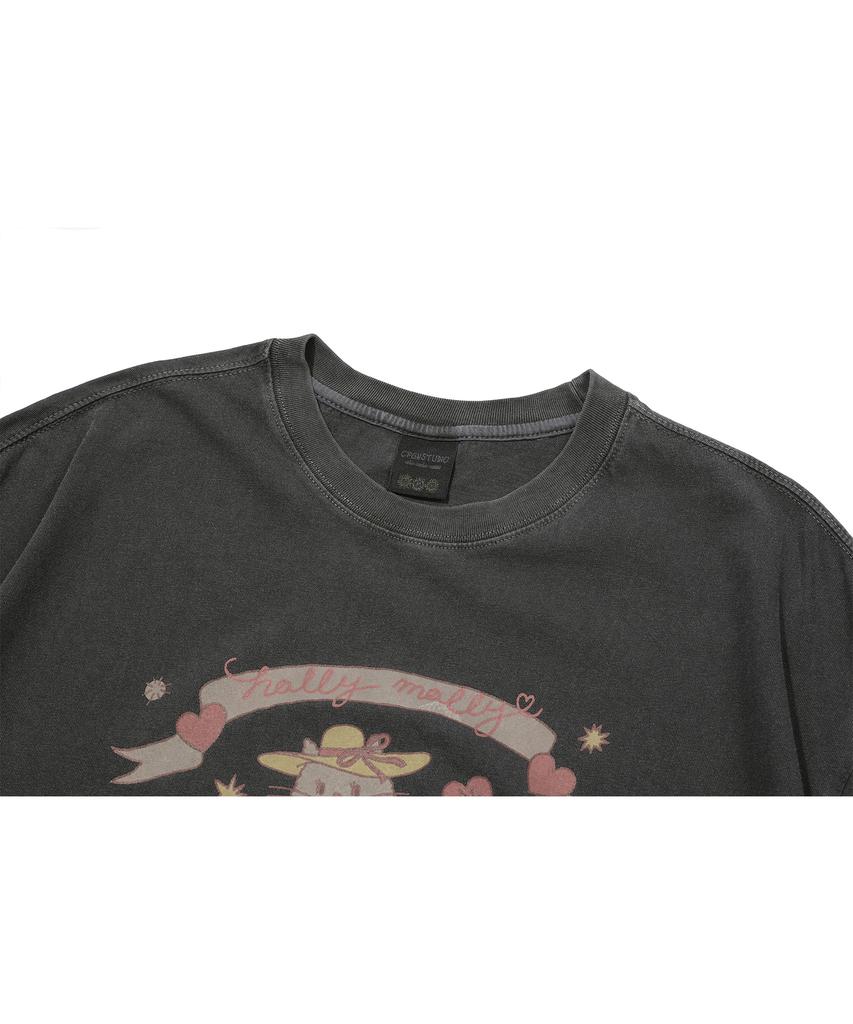 CPGN STUDIO Cat'S Ribbon Pigment Short Sleeve T-Shirt Smoke Black