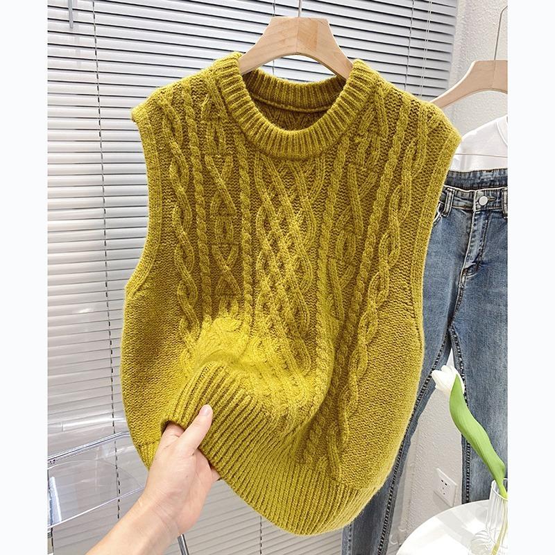 Women's Autumn and Winter Round Neck Hollow Casual Knitted Sweater Vest