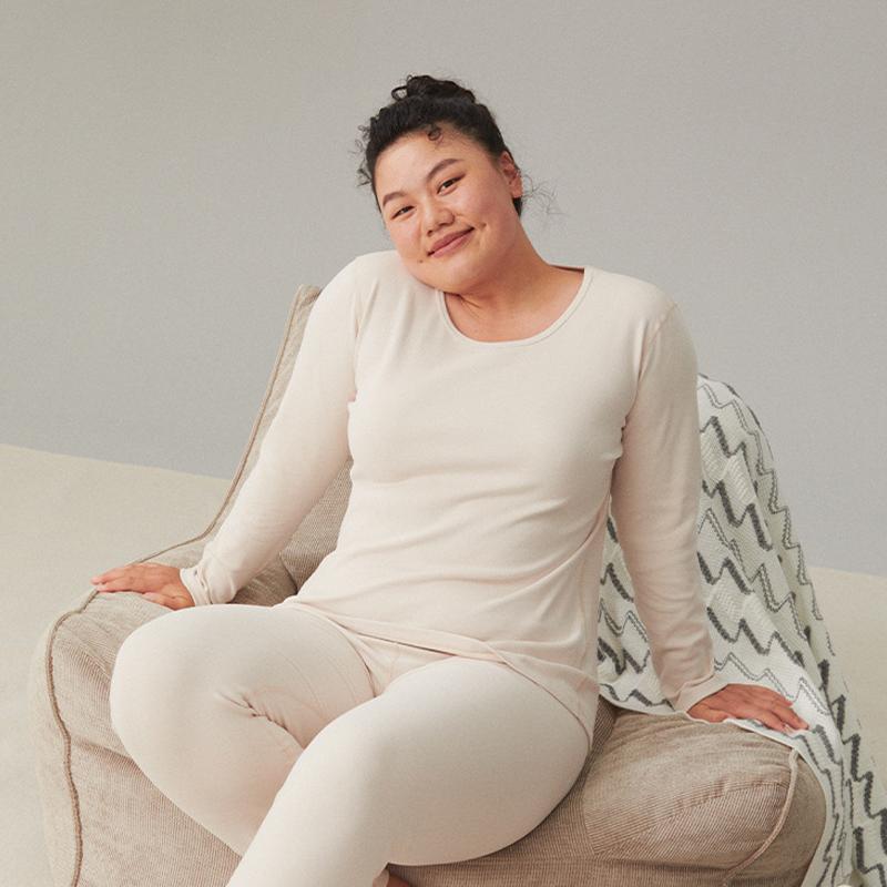 Cotton Thermal Underwear Thickened Plus Size Women's Suit Double-sided Brushed Bottoming Round Neck Winter
