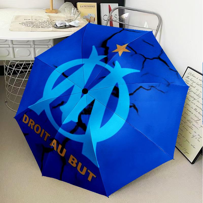 1PC Olympique Football Crest Printed Umbrella Folding umbrella, automatic umbrella 8-Frame for Travel, camping Fan gifts Christmas Gifts