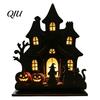 Solid Wood Halloween Sign Witch Wooden Table Centerpiece, Spooky Castle Black Cat Standing Decoration Tabletop Ornament for Party, Desk