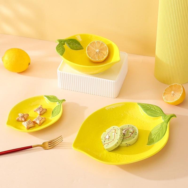 Piccola Ciotola da Immersione con Motivo di Limoni in Ceramica Piatto da Portata per Dessert Insalata Stoviglie Sicura Uso Quotidiano Regalo per Festa di Compleanno