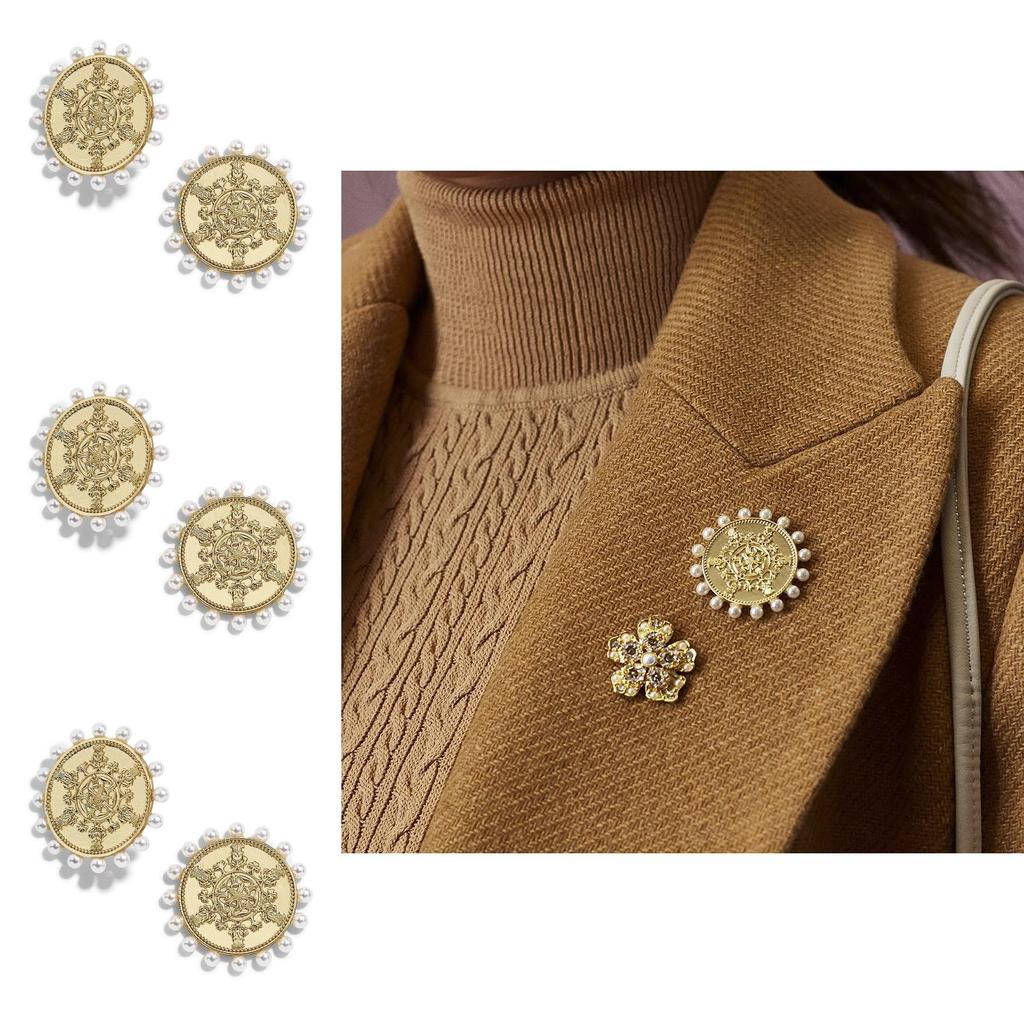 Elegant Round Pearl Stud Earrings For Women With Antique Metal Charm