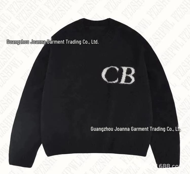 Autumn/Winter Minimalist Loose Fit Jacquard Logo Sweater L