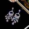 Exquisite French Zircon Flower Jewelry Set: Court-Style Clavicle Necklace & Pendant Earrings