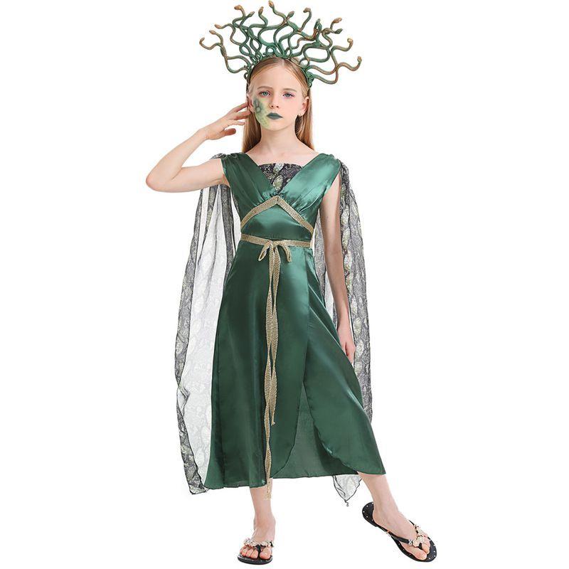 Girls Little Childs Medusa Halloween Fancy Dress Costume Green Headgear With