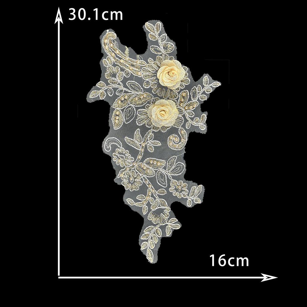 Golden Yellow I Water-Soluble Embroidery Three-Dimensional Lace Bead Sticky Flower Diy Sewing Decoration With Clothing Accessories Lace