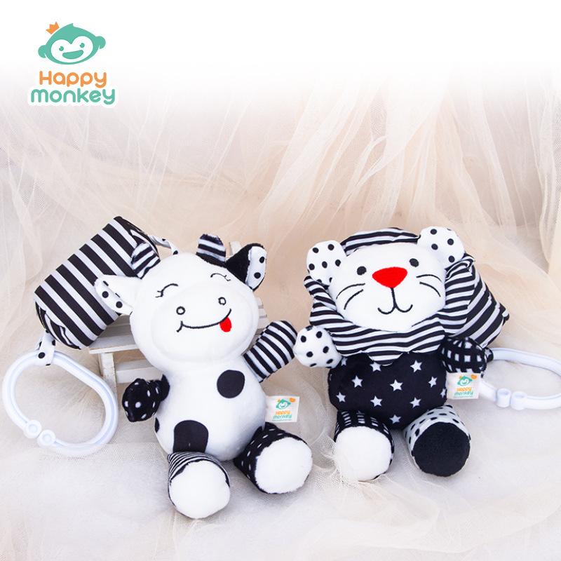 Cute Animal Rattle Hanging Ornament, Baby Crib Stroller Pendant, Soft Plush Educational Bell Toy for Infant Bed Decor