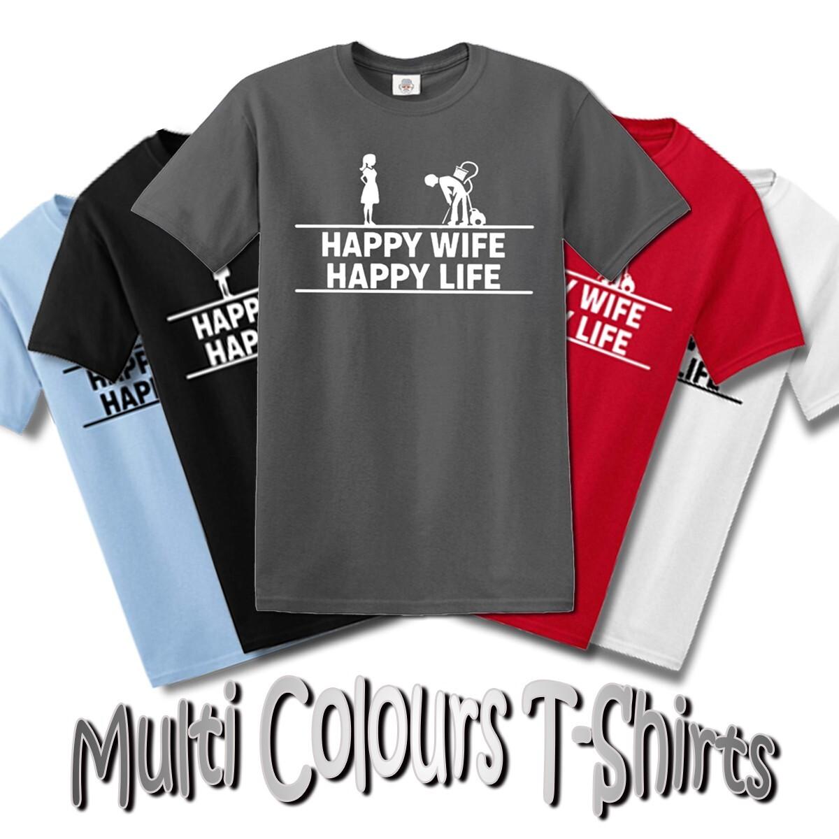 HAPPY WIFE HAPPY LIFE WIVES HUSBAND / Funny Joke Men s Tee T-Shirt Mens Womens Tees Top S