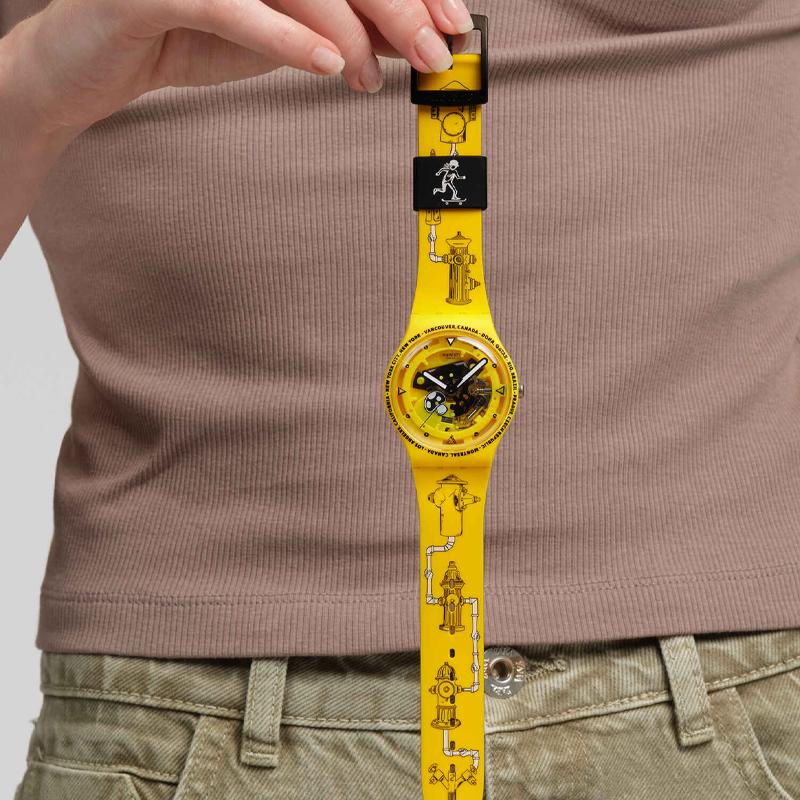 SWATCH PROTEAM COLLECTION series quartz movement 30 meters waterproof unisex 41*47.4mm yellow dial biosource material case silicone strap SO29J101