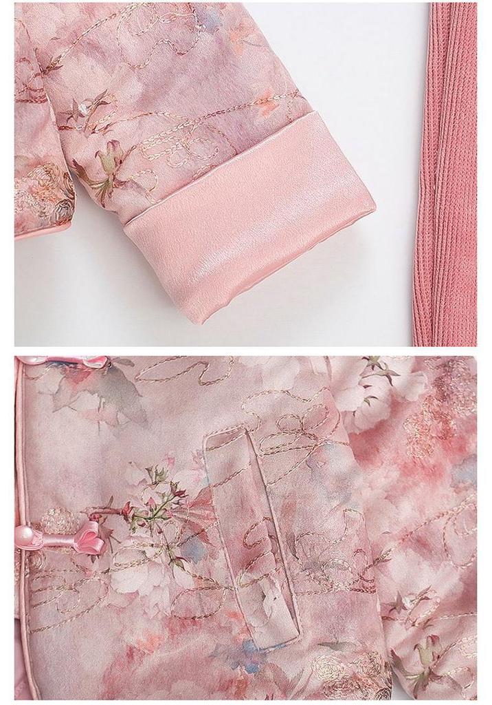 Winter Hanfu Tang Suit: Chinese Style Padded Two-Piece Set for Little Girls