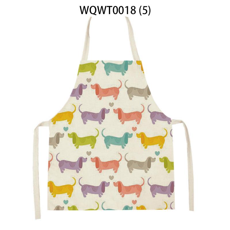 Lovely Animal Dog Printed Linen Sleeveless Kitchen Aprons Women Men Home Cooking Baking Waist Bib Dachshund Cleaning Aprons