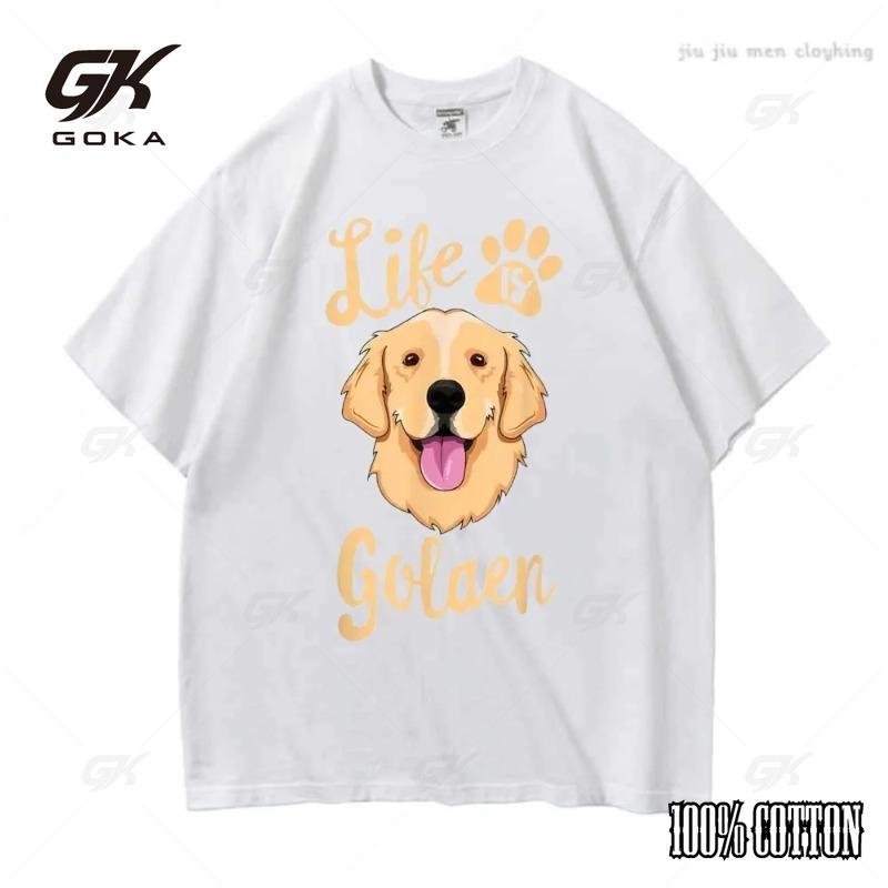 Life Is Golden Printed Retriever T-shirt Men Dog Owner Gift Tops Cotton Loose Casual Couple T-shirt Vintage Large Short Sleeve