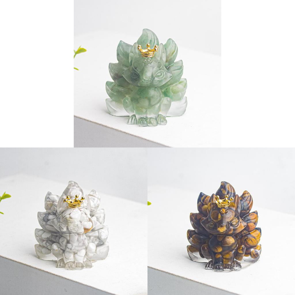 Water Crystal Decorative Figurine With Crown Nine Tails Fox For Modern Desk Display