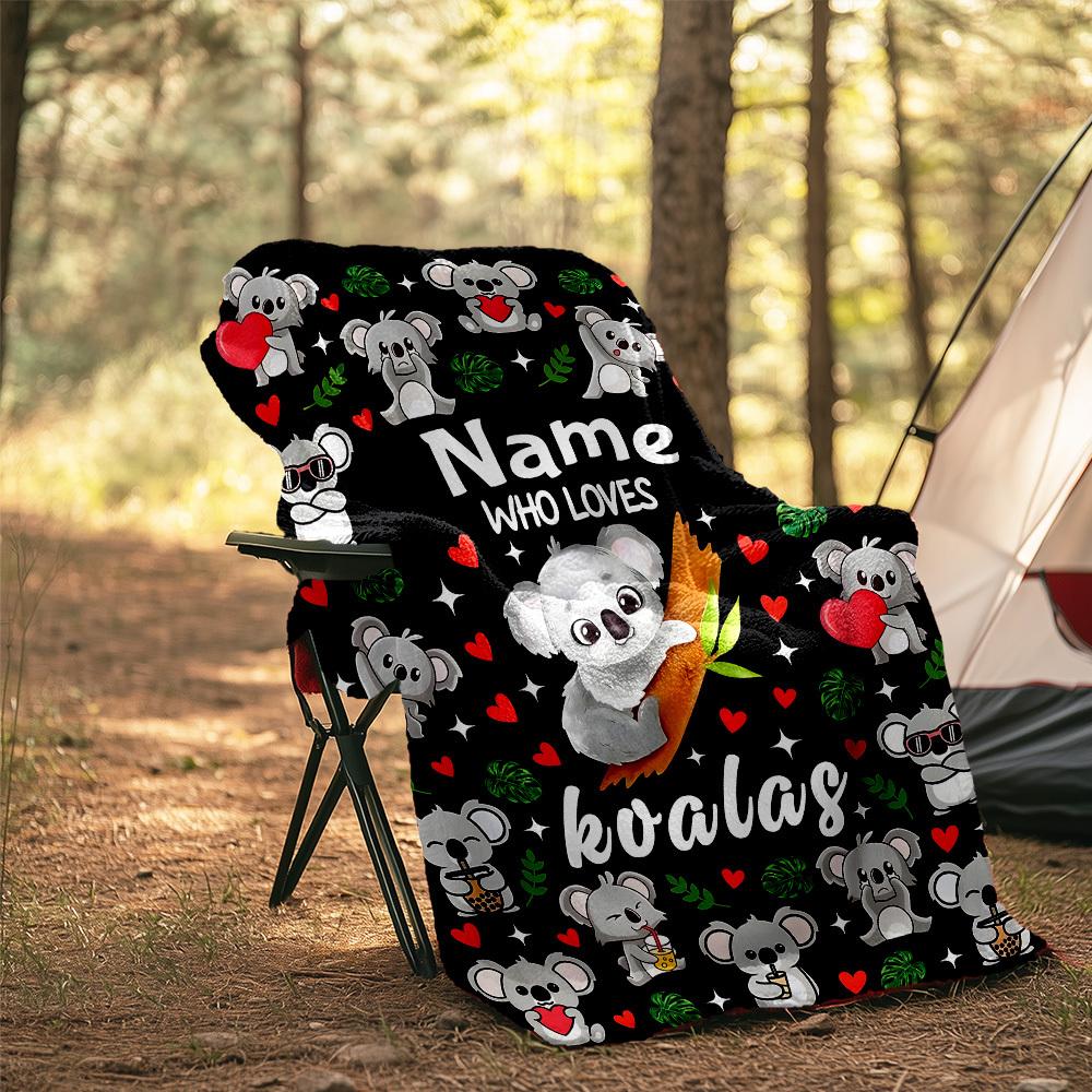 Outdoor Customize Your Name Blanket Koalas Love Blanket Comfortable Soft Lightweight Allseason Multipurpose Blanket For Travel Camping Picnic Sofa